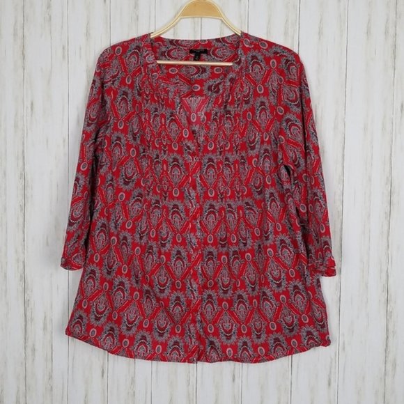 Talbots Tops - Talbots Red Button Down Paisley Printed Tunic